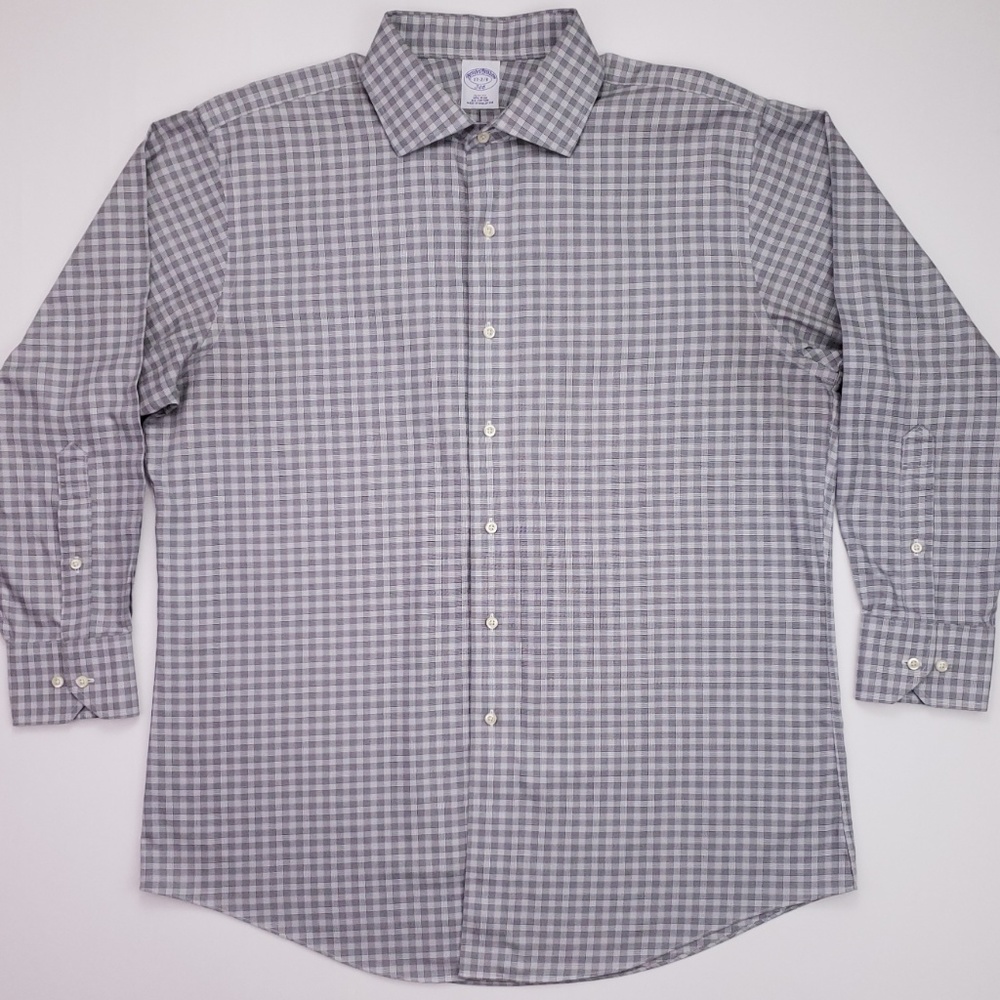 Brooks Brothers Slim Fit Shirt 17 32/33 Gray Check - Picture 2 of 8